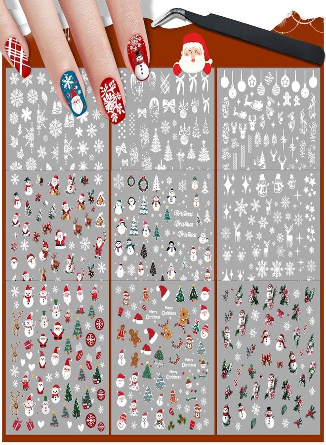 atydkug 9 Sheets Christmas Nail Art Stickers, Embroidery Nail Sticker Decals for Girl Women, Xmas Tree Santa Claus Nail Stickers for Nail Art Kids Christmas Stocking Stuffers Gifts Decoration Self-Adhesive - Image 1